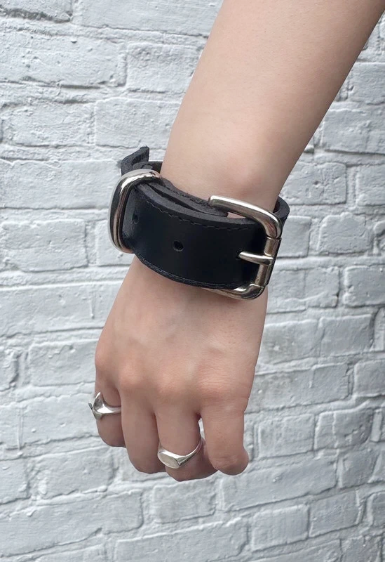 Prey '26 Black Leather Stitched Bracelet Belt One Size