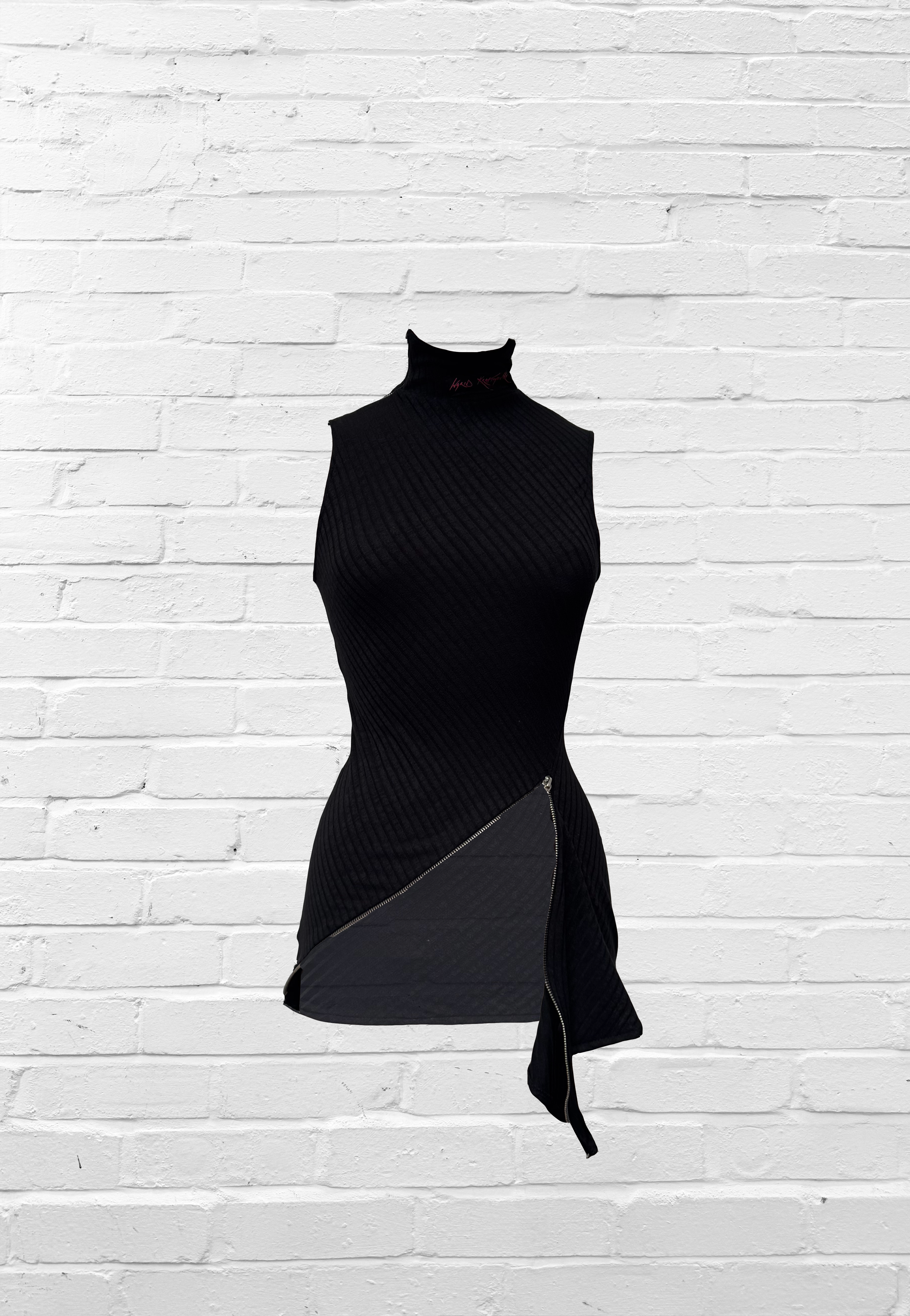 Body of Architecture Multi Zip Asymmetrical  Ribbed Spine Draped Tank Top