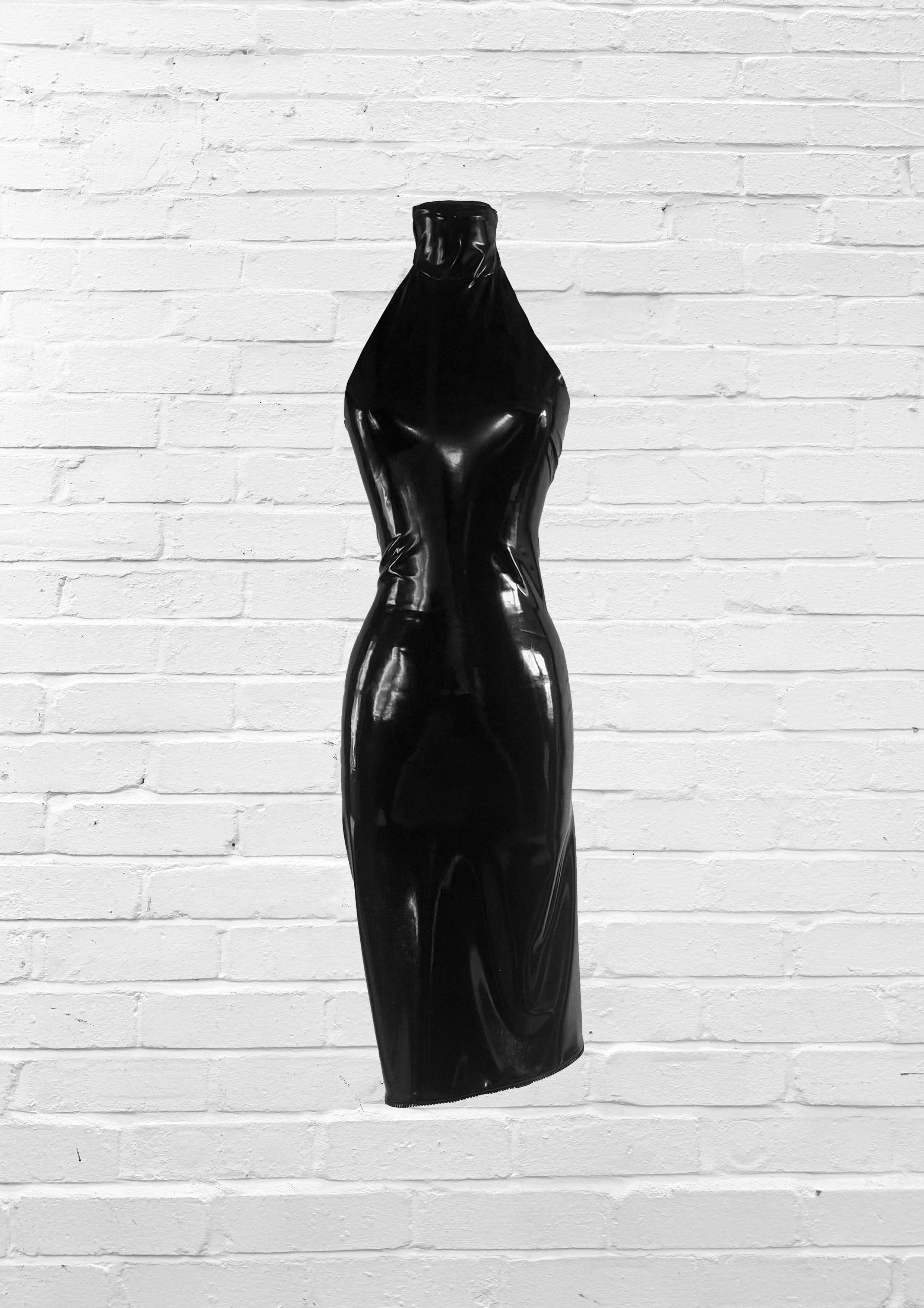 Prey '26 fluid black latex halter dress