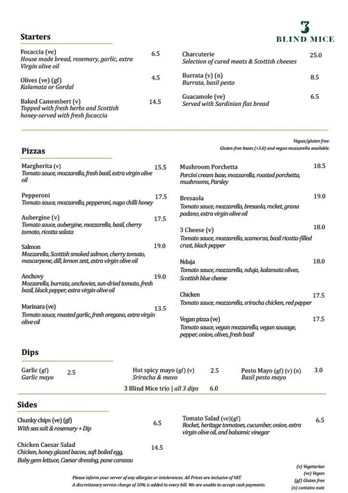 Mice Tea Menu Menu — Three Blind Mice