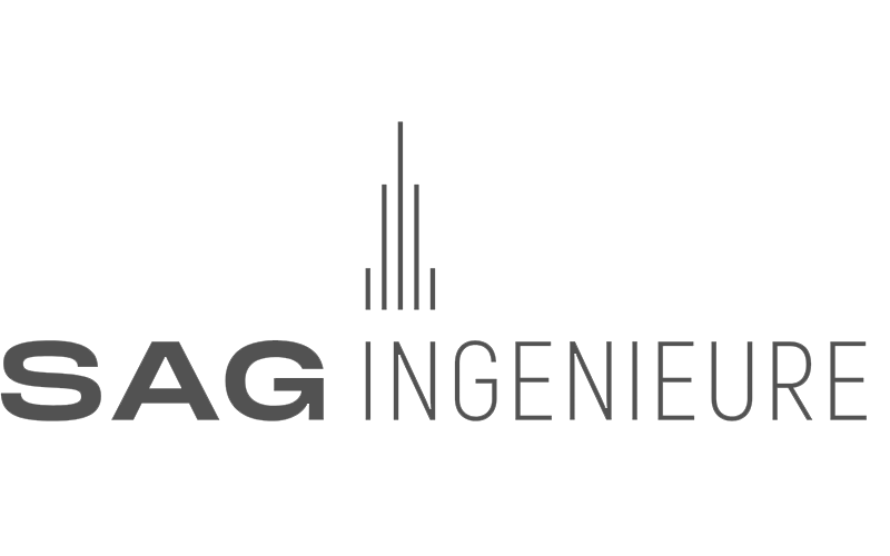 Das Logo der SAG Ingenieure mit einem turmartigen Design und dem Text 'SAG' und 'INGENIEURE'.