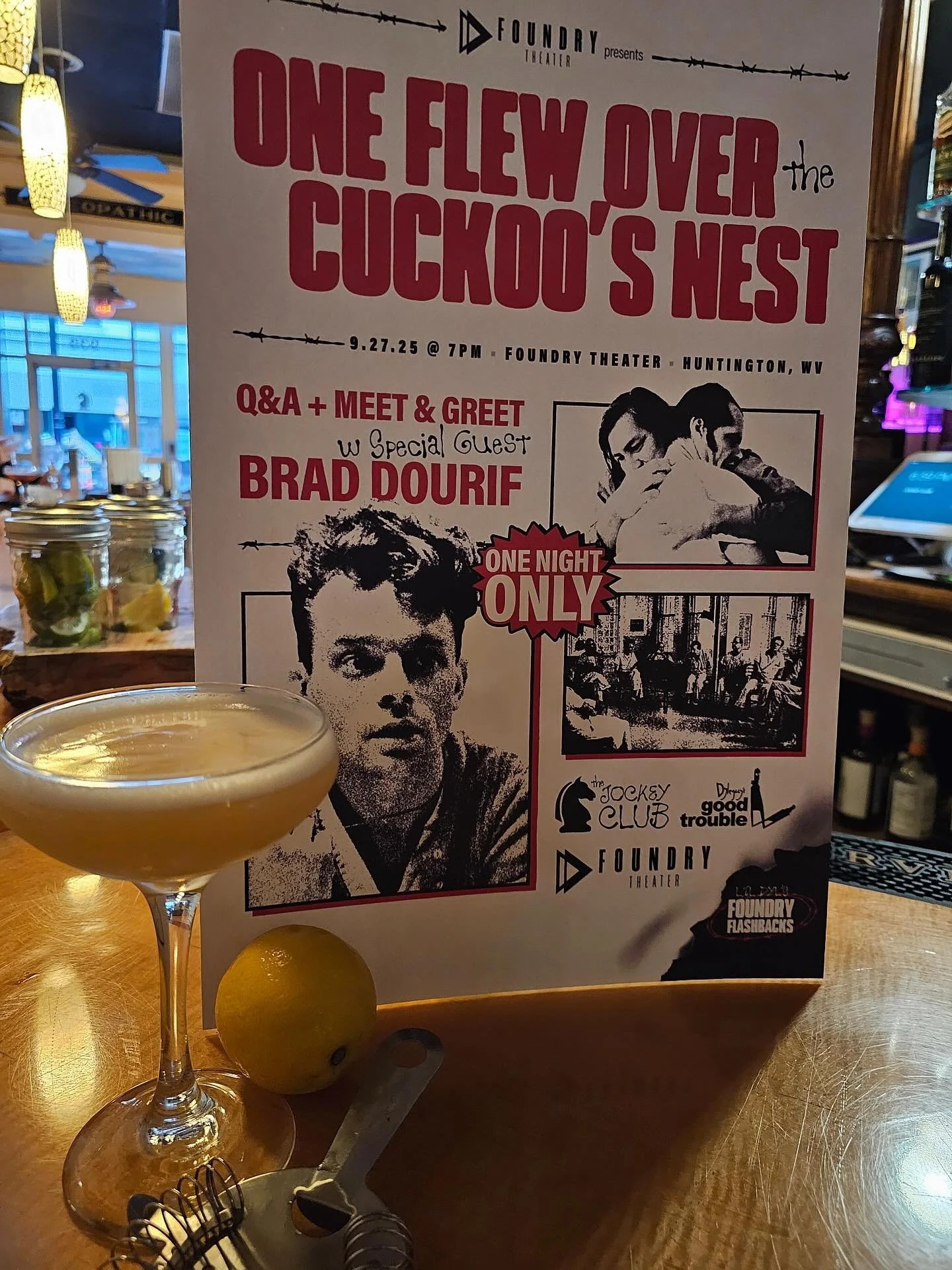 🎬✨SPECIAL COCKTAIL ANNOUNCEMENT ✨🎬
We are proud to sponsor the Saturday night showing at The Foundry @foundrytheater of the 1975 classic The One Who Flew Over the Cuckoo&rsquo;s Nest - and Brad Dourif, the actor who played Billy Bibbit, will be her