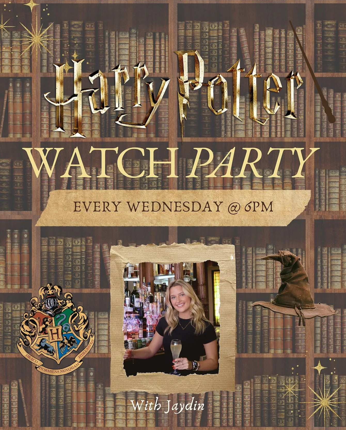 ⚡️𝐇𝐀𝐑𝐑𝐘 𝐏𝐎𝐓𝐓𝐄𝐑 𝐖𝐄𝐃𝐍𝐄𝐒𝐃𝐀𝐘𝐒⚡️

Join our very own Jaydin every Wednesday starting October 1st at 6PM as we play one Harry Potter movie a week until December! Butterbeer and themed cocktails will be served, and we&rsquo;ll create a c