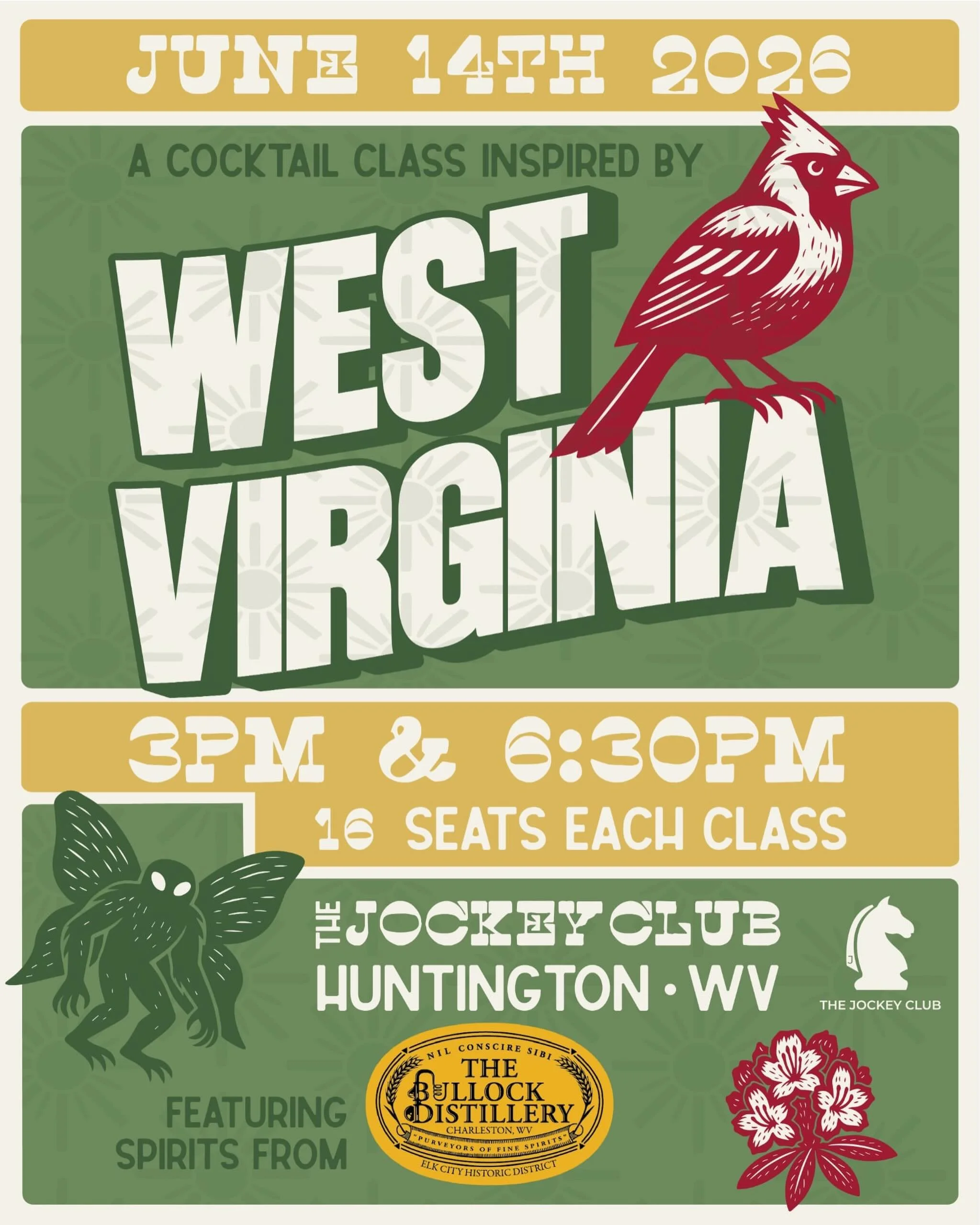 Cocktail class, but make it Almost Heaven 🌄🍸

Join us Sunday, June 14th for a West Virginia-inspired cocktail class at the Jockey Club featuring spirits from the Bullock Distillery out of Charleston, WV. @thebullockdistillery 

Seats are super limi