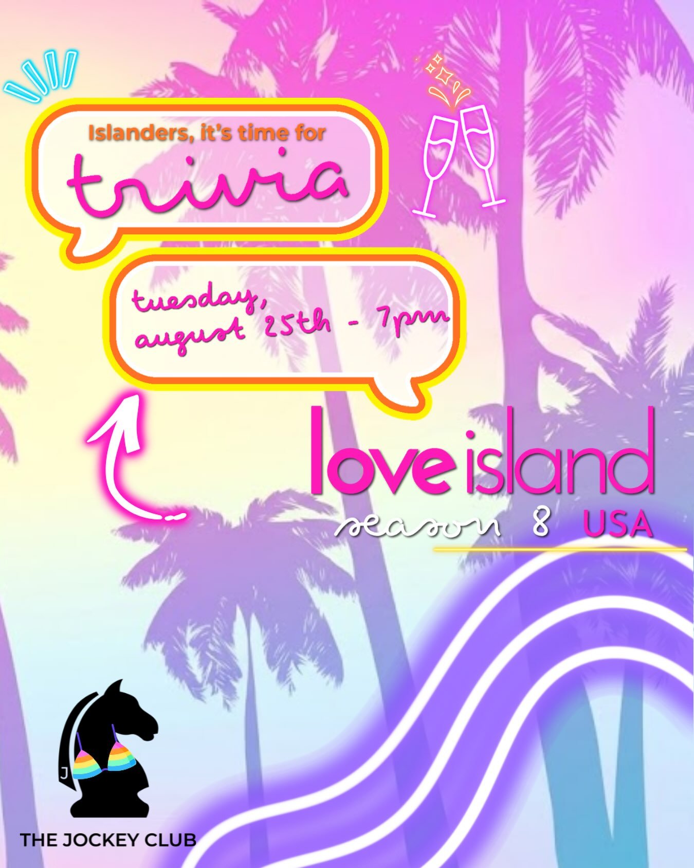 We&rsquo;ve got a text, and it says you&rsquo;re being summoned to the villa 📱
Grab your favorite bombshells, couple up with a team, and prove you were paying attention to season 8! We&rsquo;ll be testing your knowledge of the Islanders, recouplings