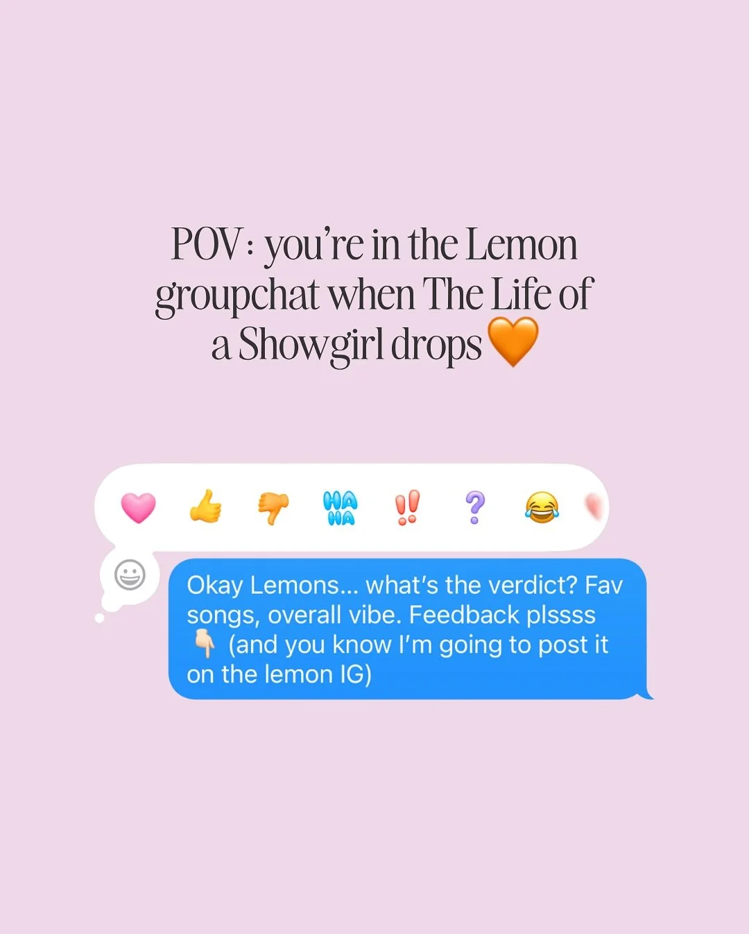 Today (somehow) isn&rsquo;t a national holiday, but it feels like it in the Lemon gc 🍋

The Life of a Showgirl is on repeat for the team today.. except for our girl Emily who is clearly not a Swiftie (see last slide) 😂

Drop your favs to be part of