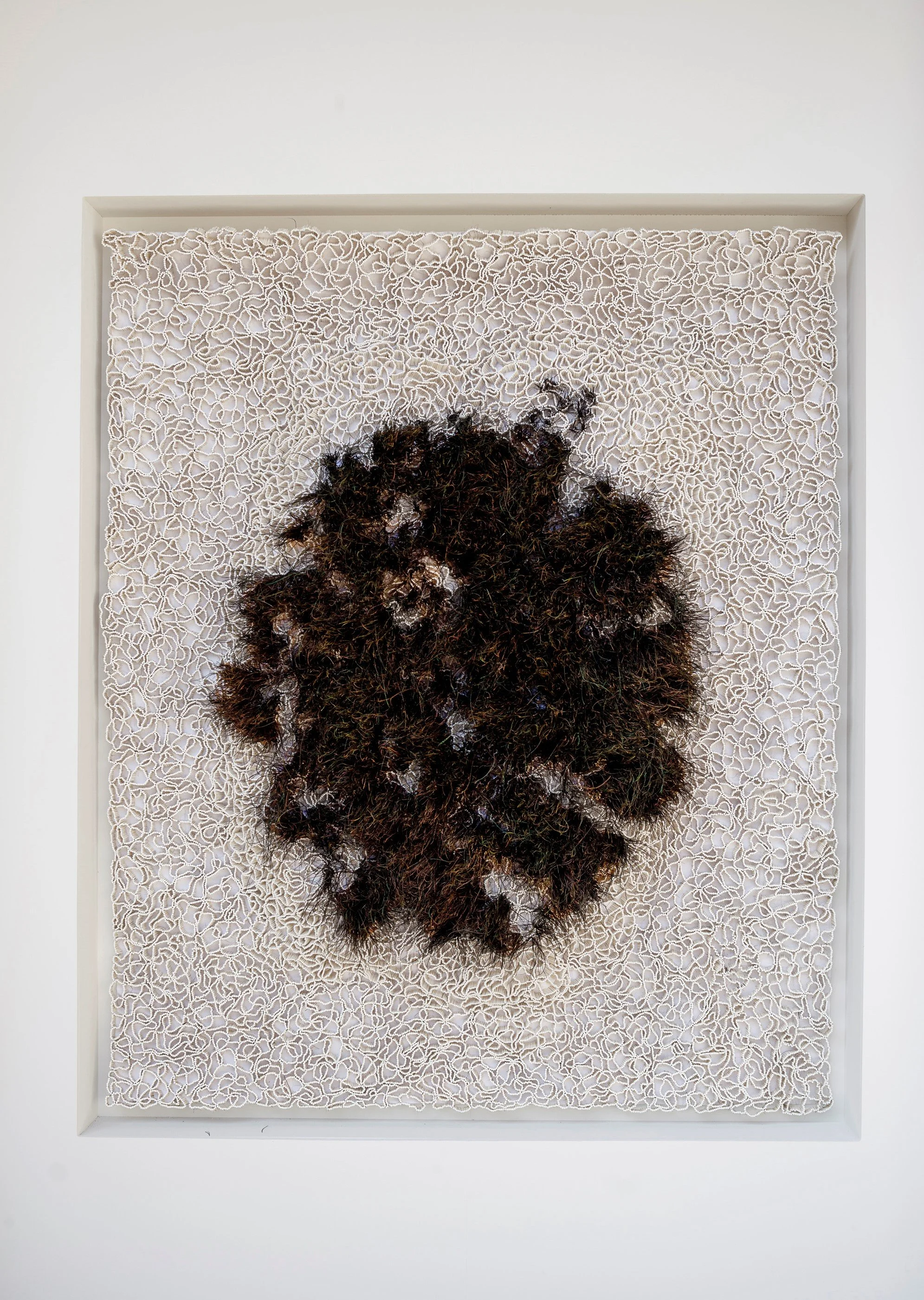 'Sporée I', 2025. Feathers. 230 x 190 x 25 cm