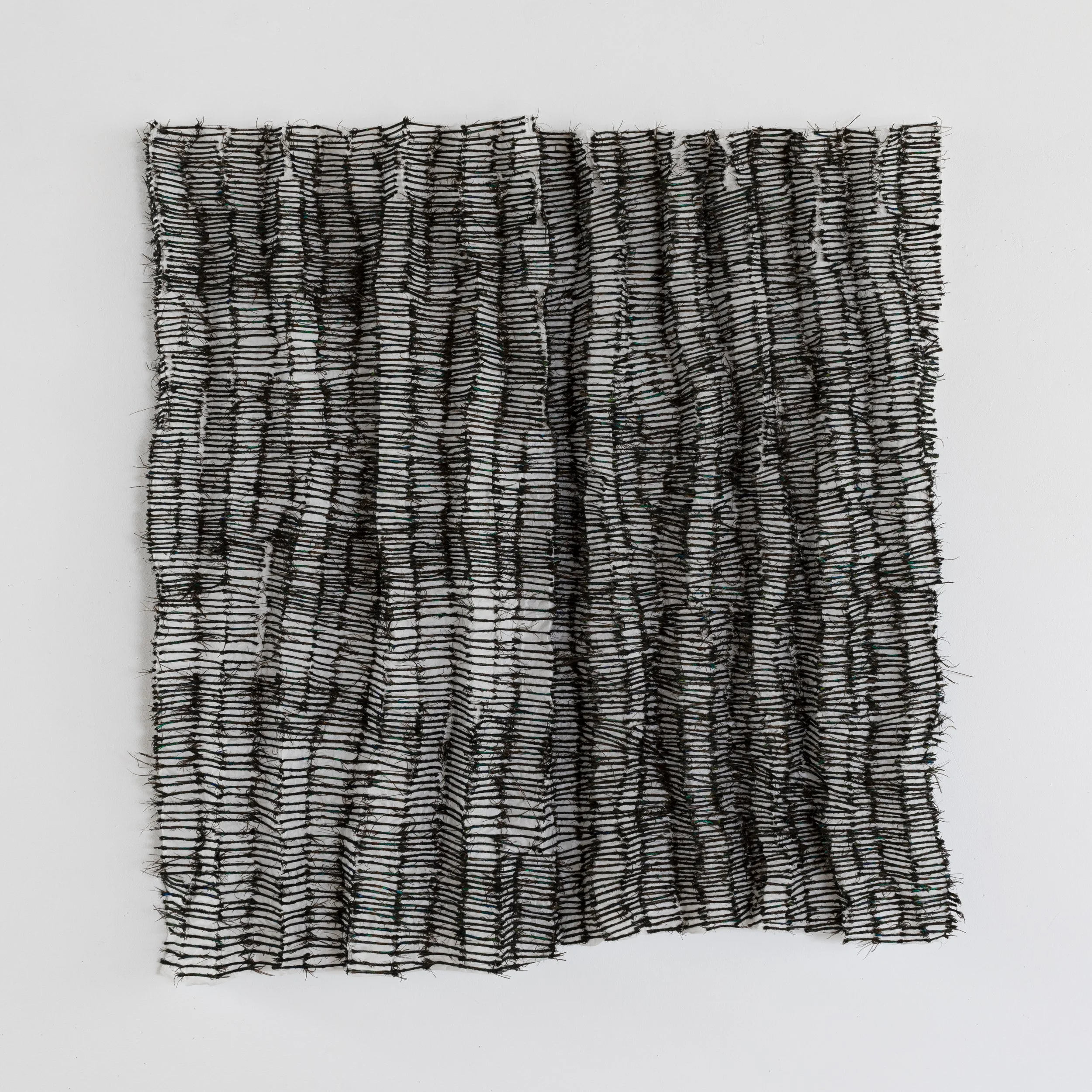 Trames, 2023-2024. Feathers and paper.  90 x 130 x 9 cm