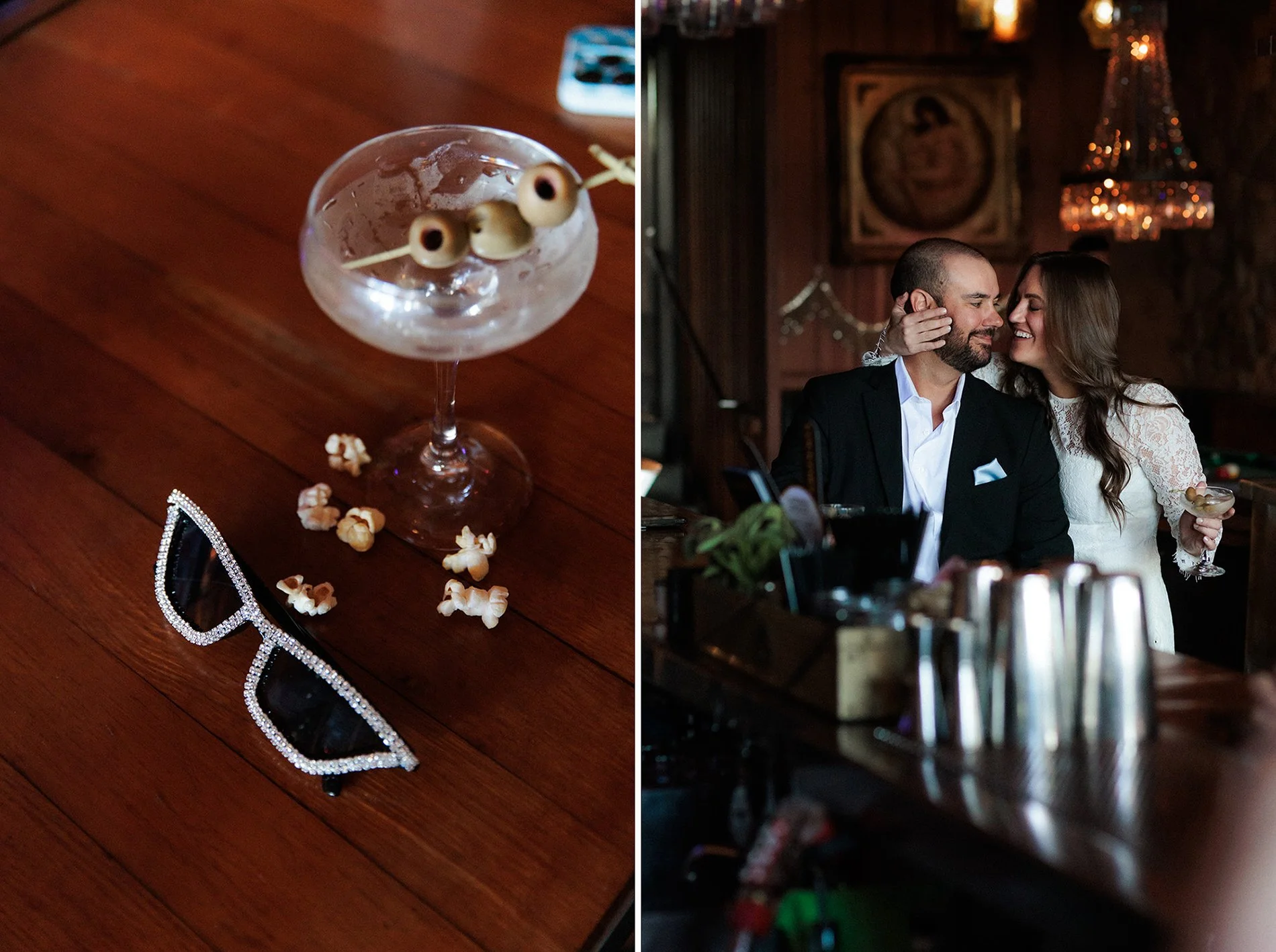 San Diego engagement photos of a couple hanging out and smiling in their favorite bar.