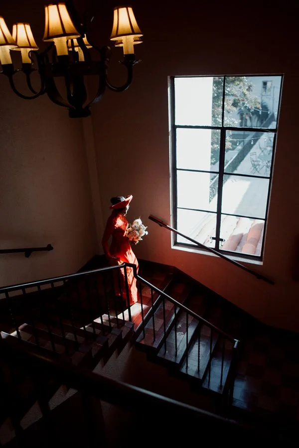 Bride walks to her wedding ceremony.