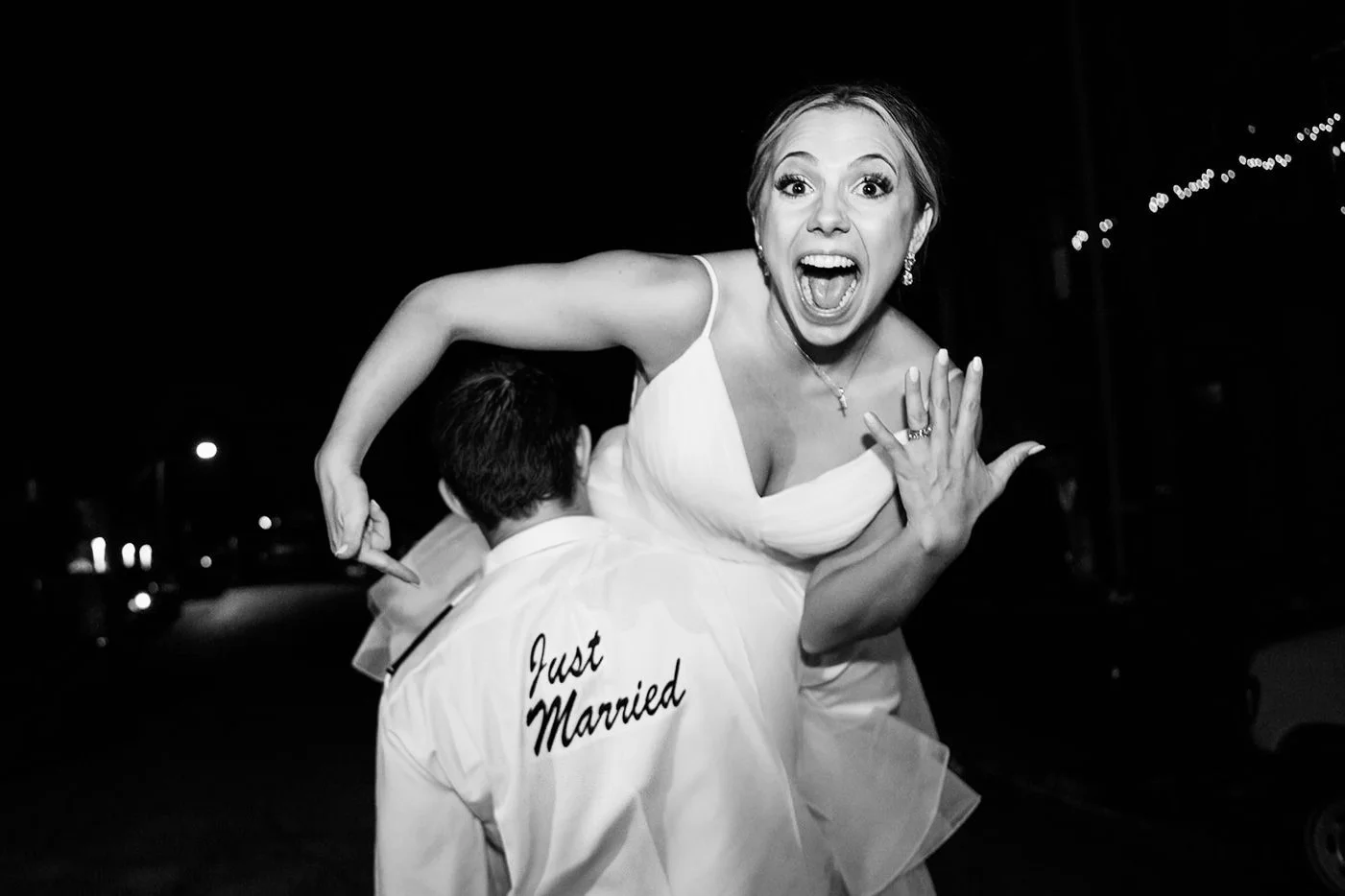 Bride is picked up by her groom at their San Diego wedding exit. 