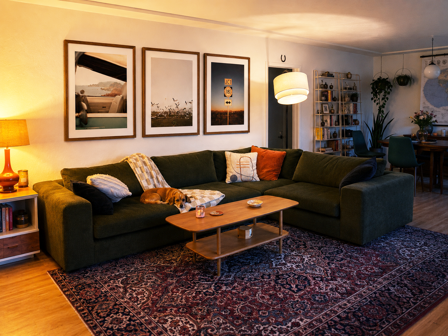 Framed film prints on my living room wall.
