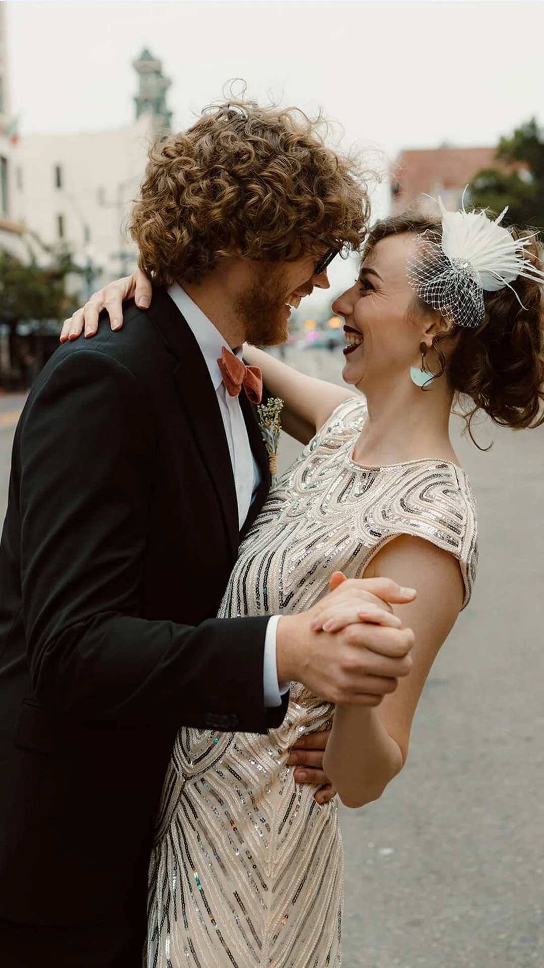 Couple's downtown San Diego portraits after their courthouse wedding ceremony.