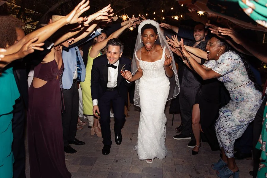 Couple celebrates after their wedding reception in Los Angeles.