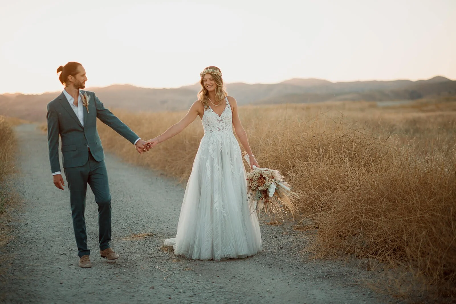 Wedding day golden hour portraits of a couple for their wedding in San Diego.