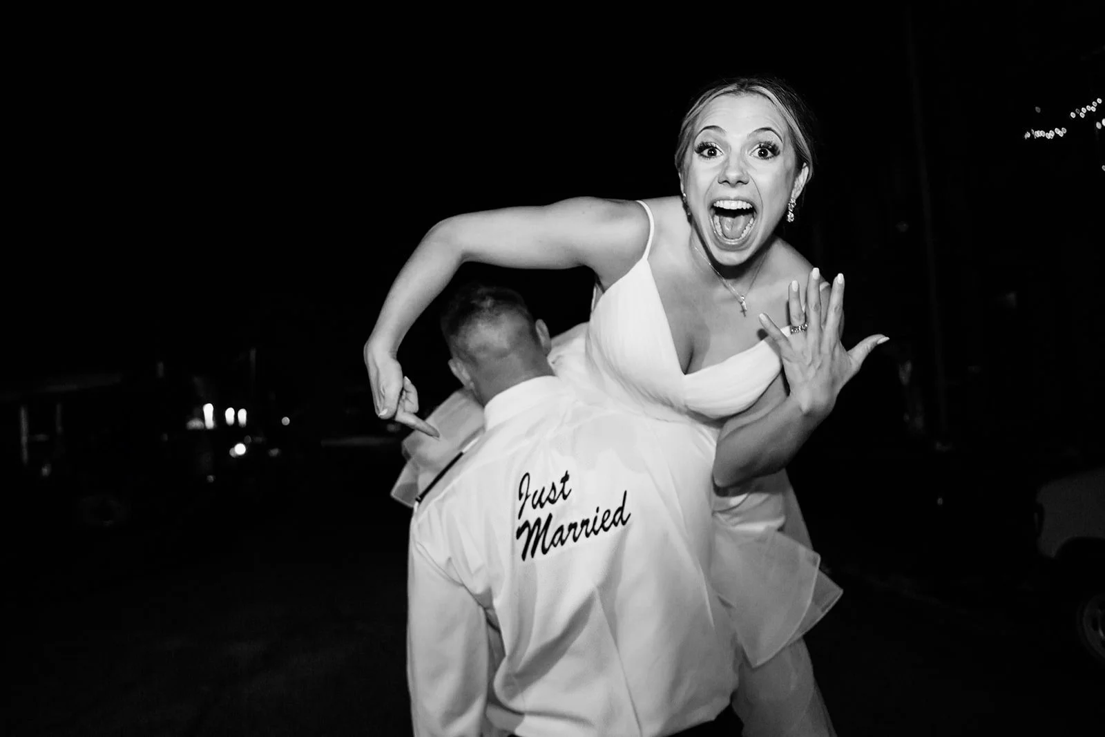 San Diego bride is picked up by her groom at their wedding reception.