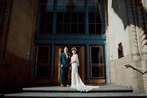 San Diego elopement photos of a couple in downtown Gaslamp quarter.