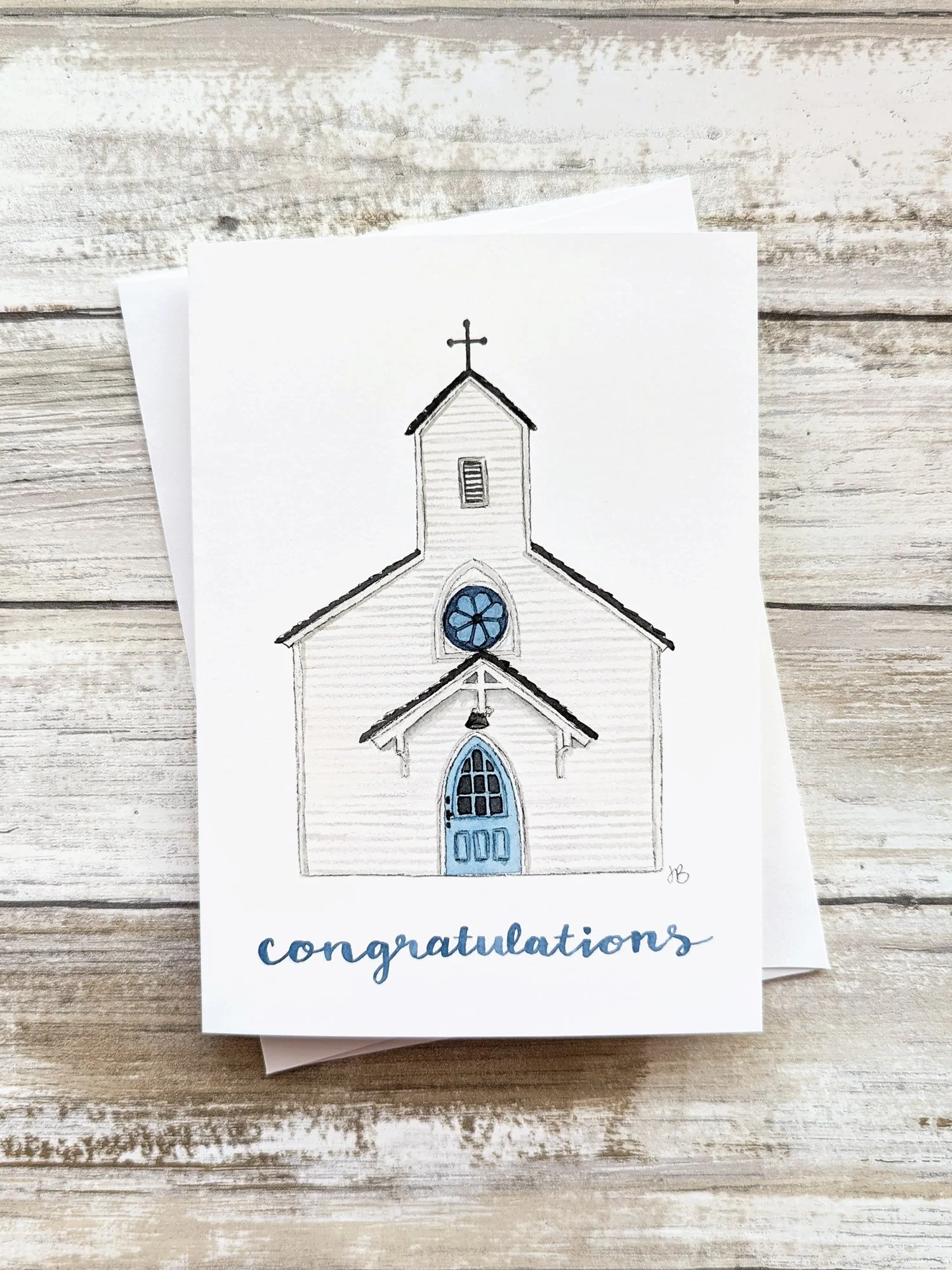 congratulations blue white church wedding card.jpg