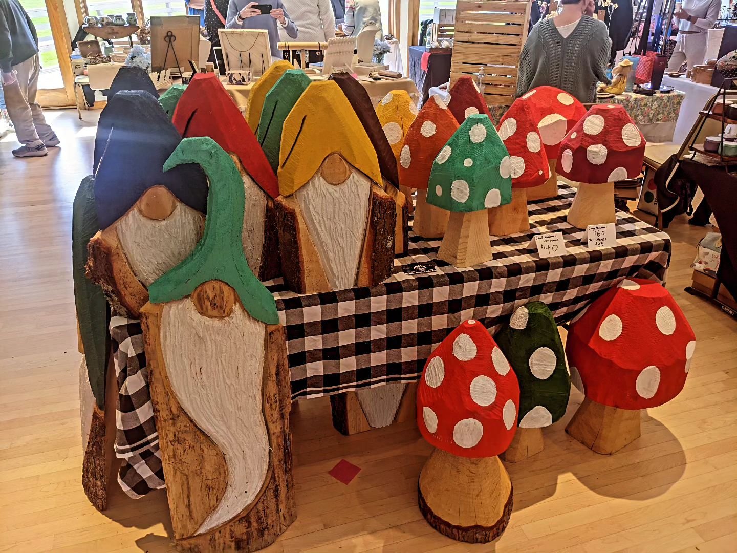 Mushies and gnomes for sale at the Scandinavian Club on Fairfield CT through 4pm today!