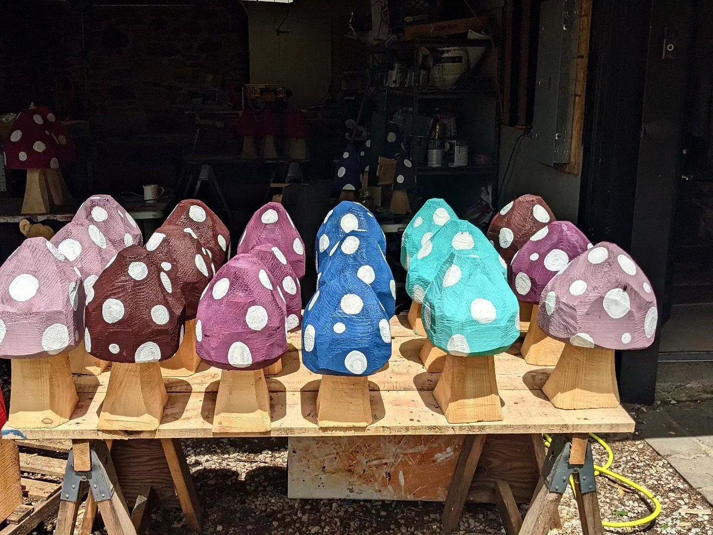 @oldreddingfarm has done such a great job painting these mushrooms to be ready for this weekend, so cute!