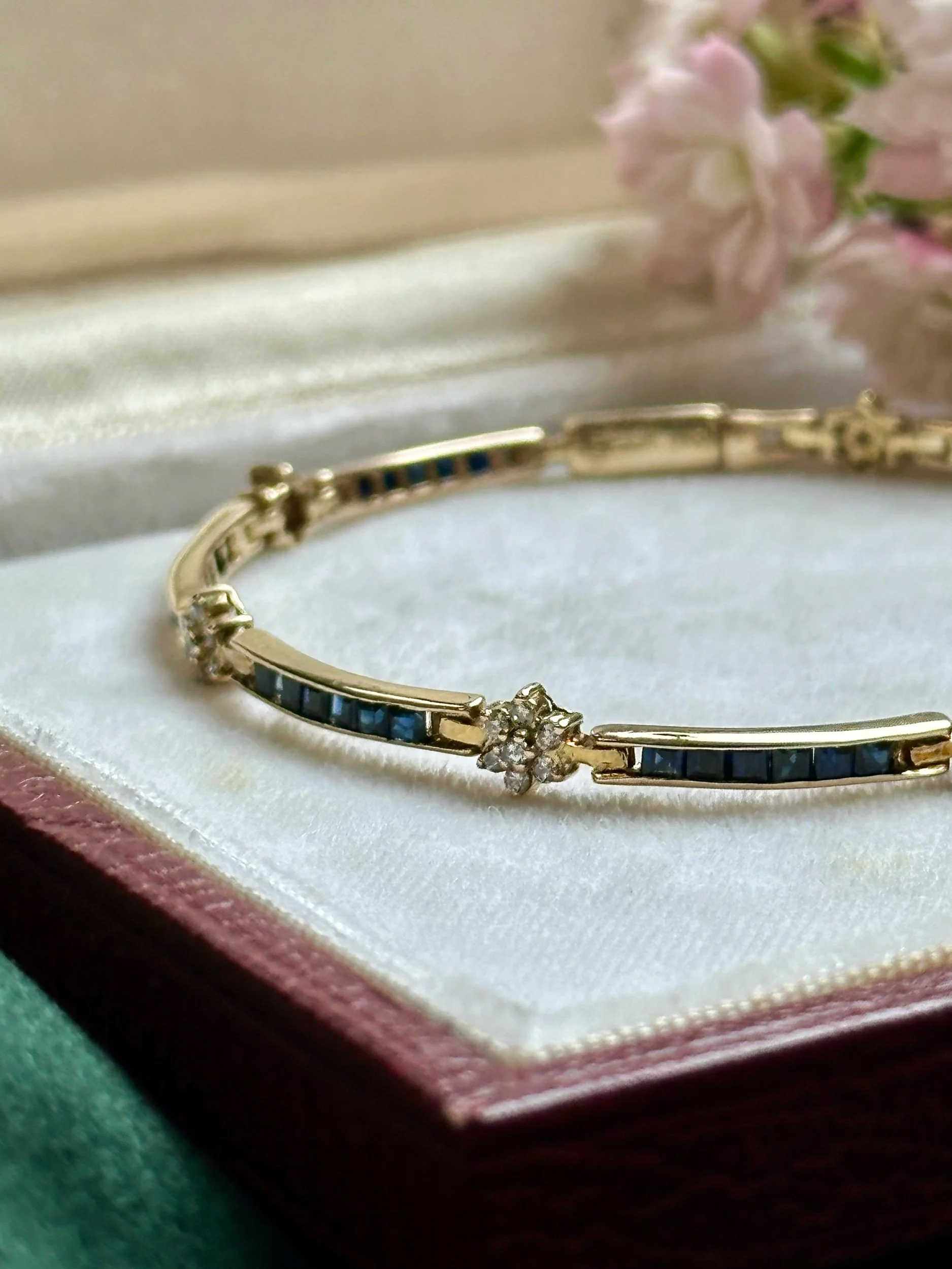 Vintage 14ct Gold Sapphire & Diamond Line Bracelet