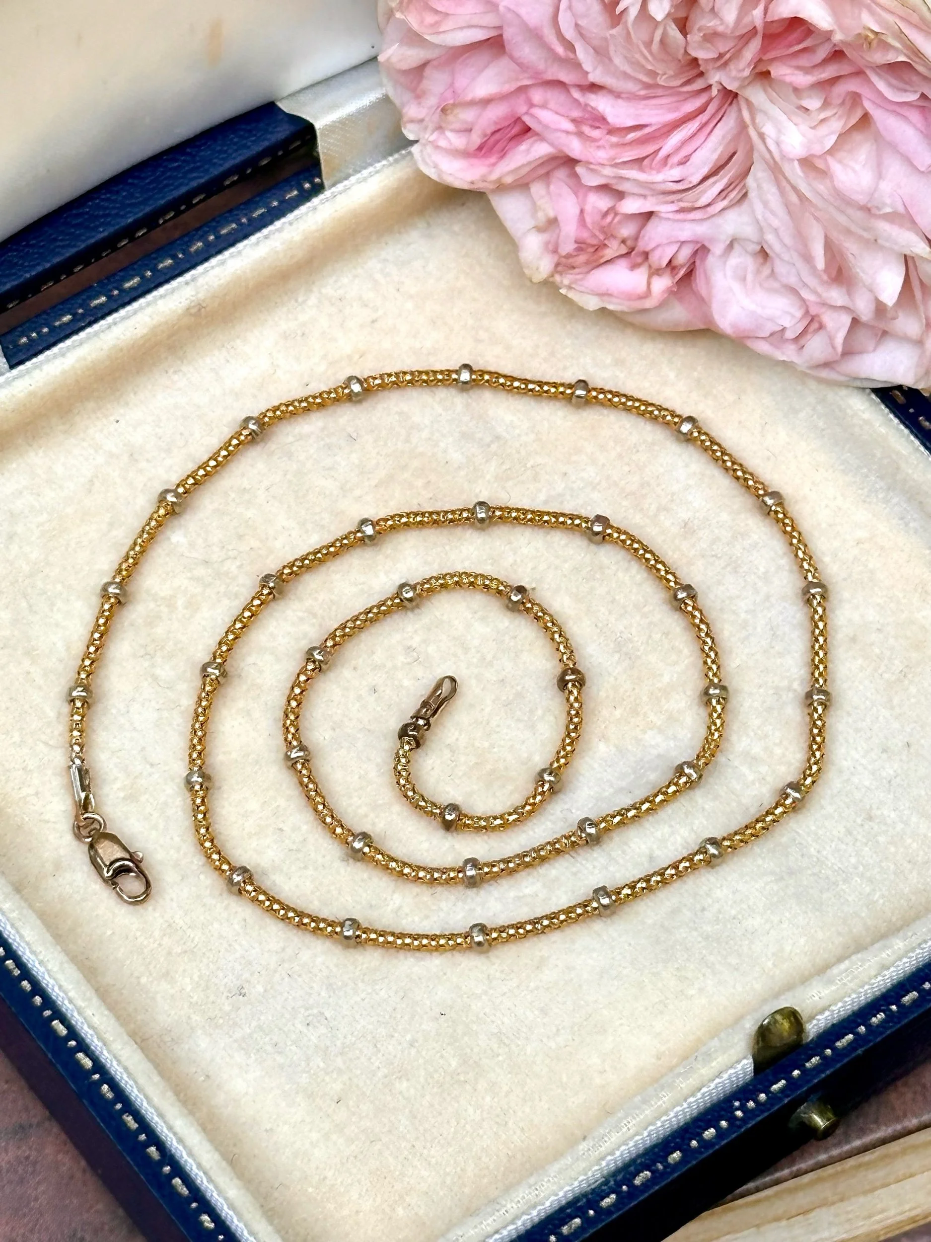 Vintage Italian 9ct Gold Two-Tone Station Necklace