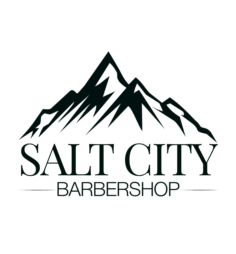Logo for Salt City Barbershop with mountain graphic and text