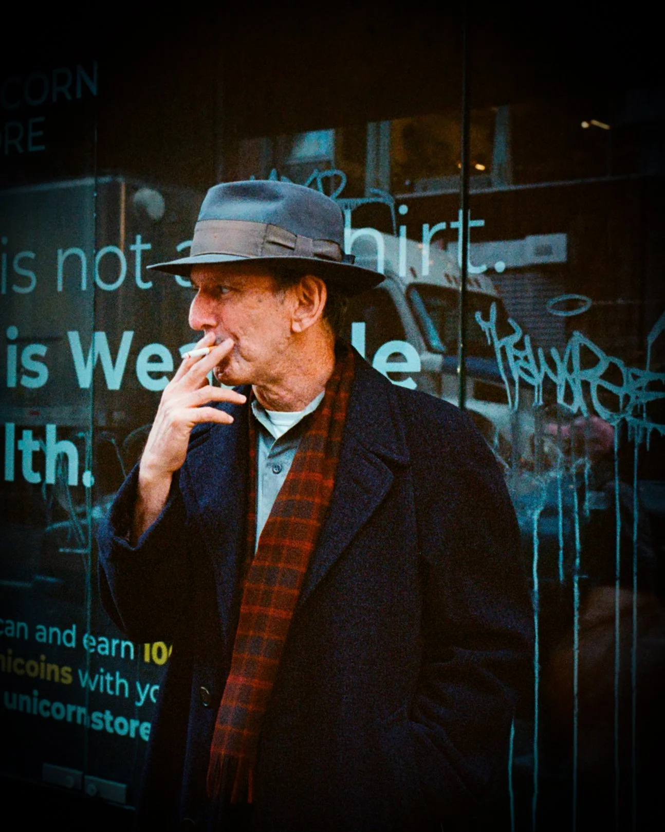Portra 400 film photo captured with a Contax G2 of the 'Marty Supreme' film set in the Lower East Side, New York.