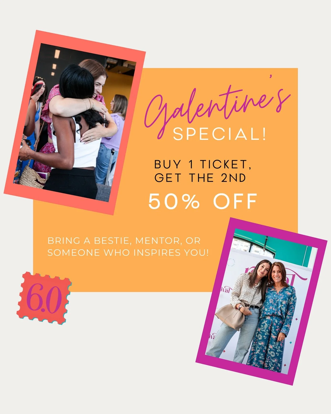 The best surprises are shared ones 💛 👯 

Galentine&rsquo;s Special LIMITED TIME OFFER 💕
Buy 1 ticket, get the 2nd ticket 50% off. 
(this is our lowest ever ticket price) 

Bring a bestie, mentor, or someone who inspires you! 

Ends February 17th ?