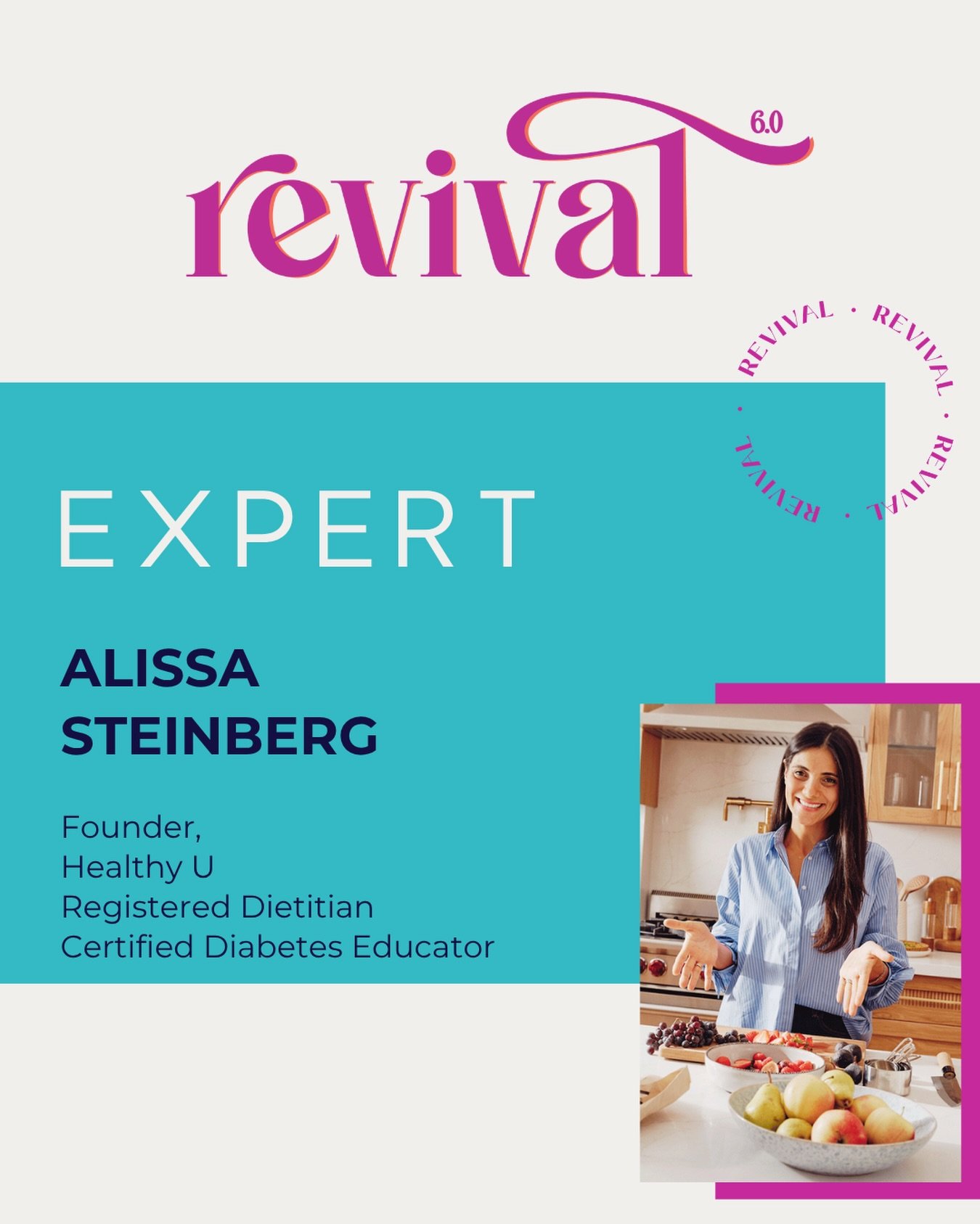We&rsquo;re on a roll&hellip; so many incredible women 🙌
One stage. One day that might just shift everything...

Another Revival 6.0 speaker is: Alissa Steinberg 🥁 

Alissa is a Registered Dietitian, Certified Diabetes Educator, and founder of @hea