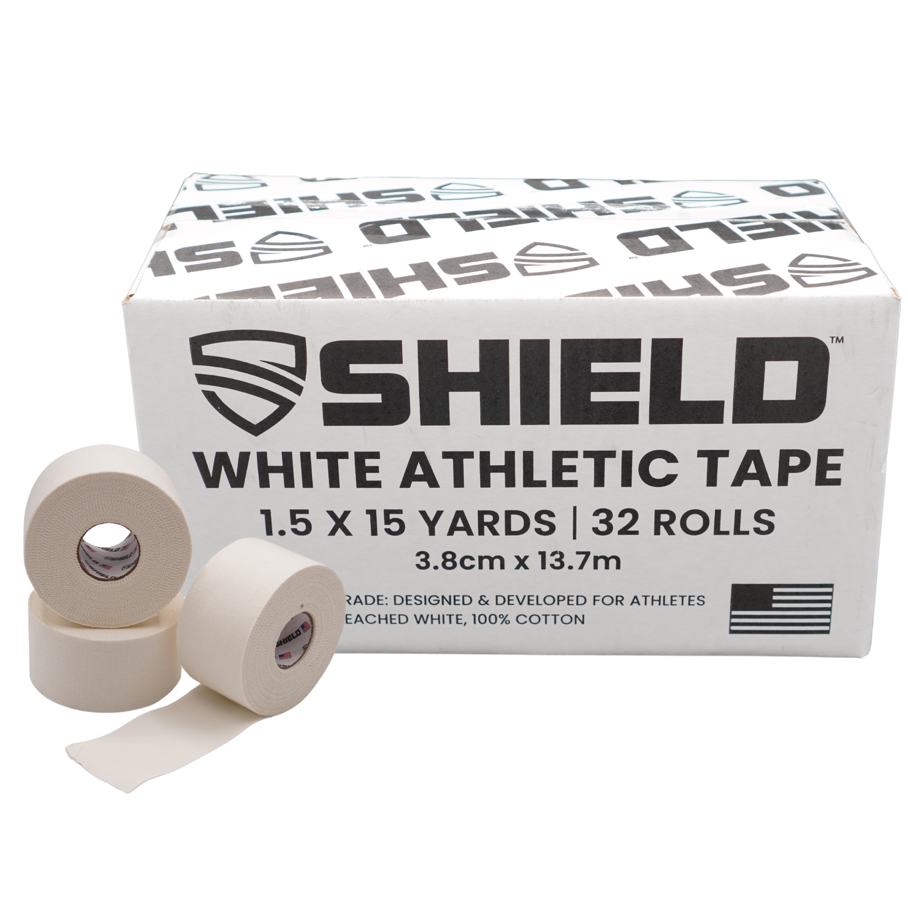 SHIELD White Athletic Tape 1.5" x 15 yds 32-Roll Case