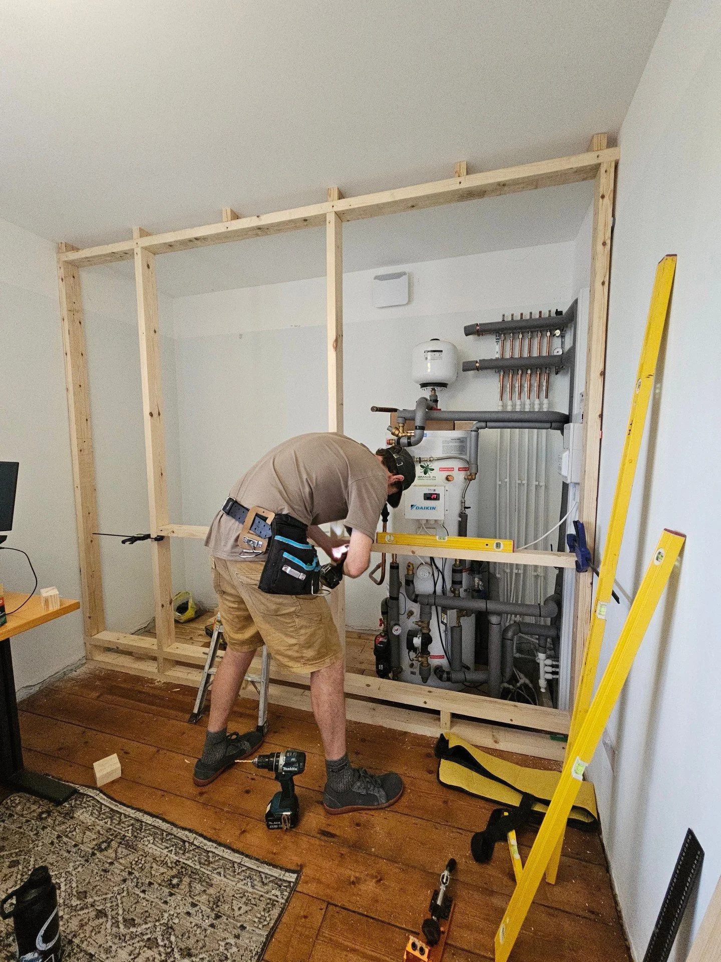 New wardrobe going in, made from birch ply. The outside will have skirting and architrave then wall papered to give the illusion of a solid wall. On opening you have a secret wardrobe / extra storage in a spare room plus access to the underfloor heat