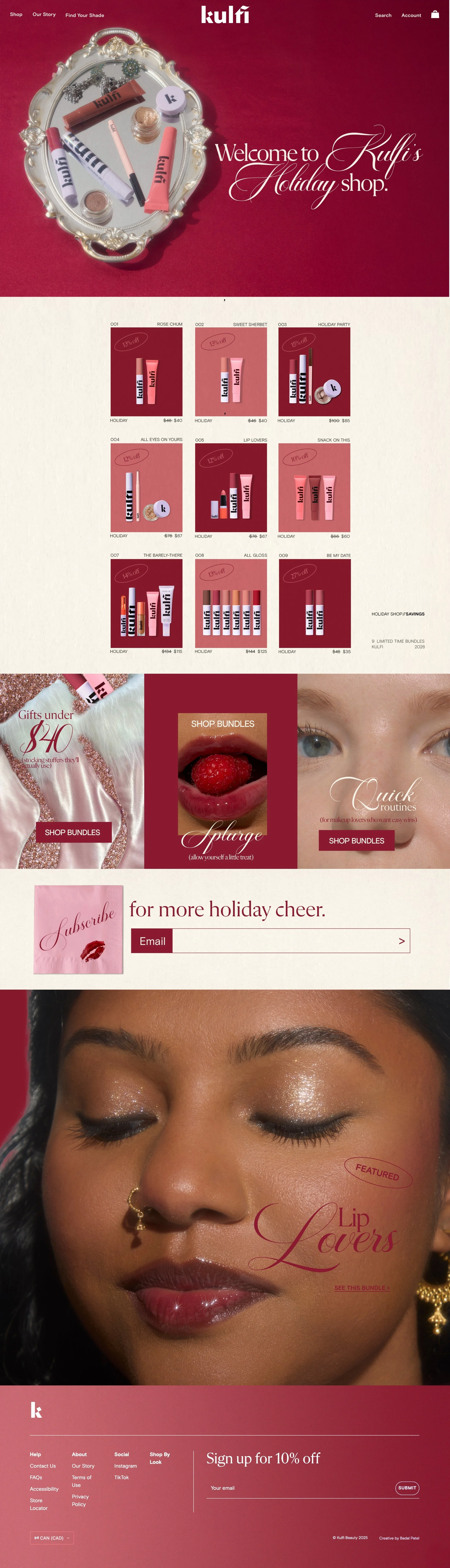 holiday shop landing page
