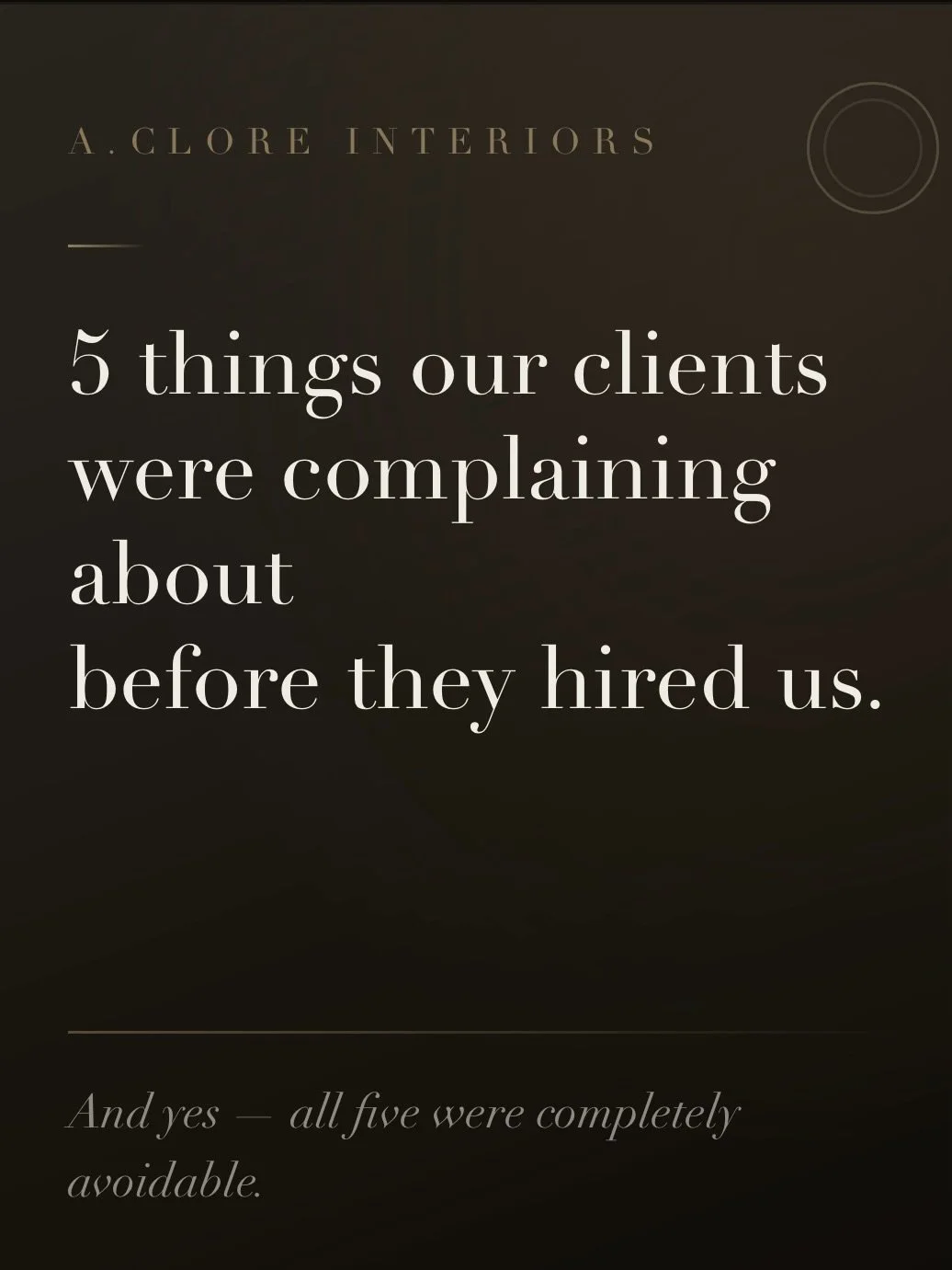 These aren&rsquo;t hypothetical complaints. 👇🏼

They&rsquo;re the five things we hear most often from clients who came to us after a renovation went sideways&hellip; or from business owners who invested in a space refresh that missed the mark entir