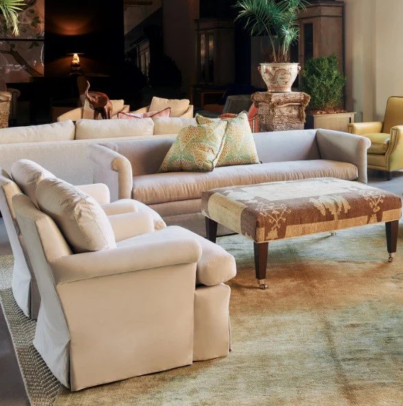The picture shows an array of fabric swatches, tile samples, and flooring options.