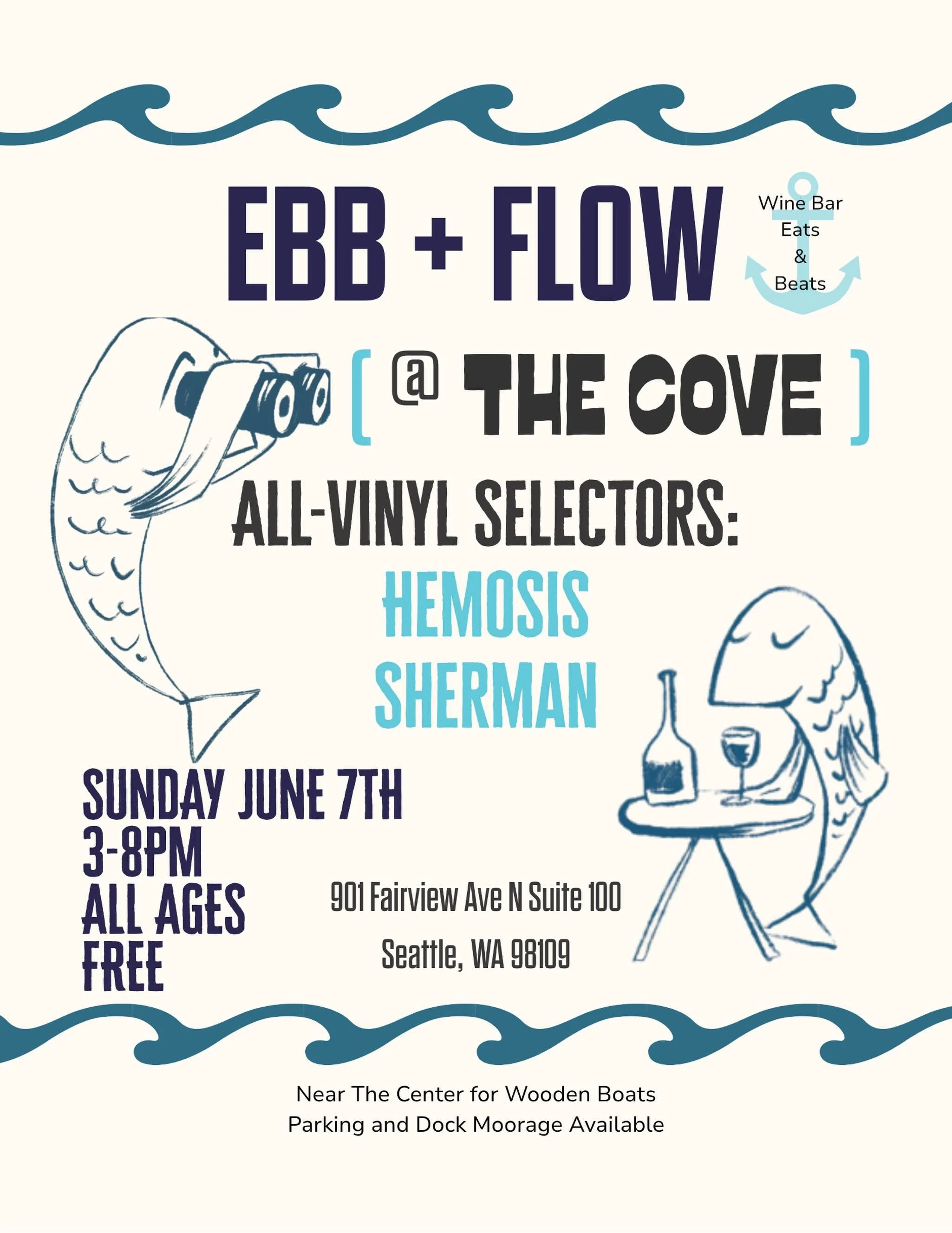 We&rsquo;re excited to announce Ebb &amp; Flow with @mkenall and @shermanfunk who will be playing vinyl sets at the cove on Sunday June 7 from 3-8 pm. Come hang with us! 

In collaboration with @mkenall &amp; @b1gcull