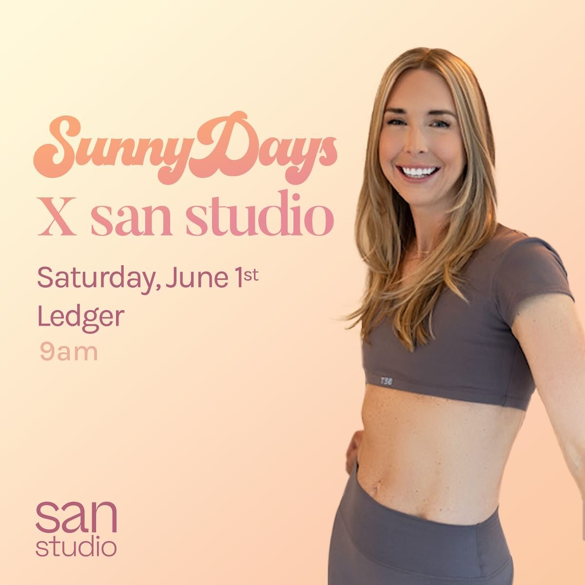 @sunnydaysbentonville is excited to announce our next event is with Bentonville&rsquo;s @s.a.n.studio ☀️

Saturday, June 1st, at 9am @ledgerbentonville 

@s.a.n.studio lead instructor @brittt_ransom will lead a 60-minute XFormer inspired pilates clas