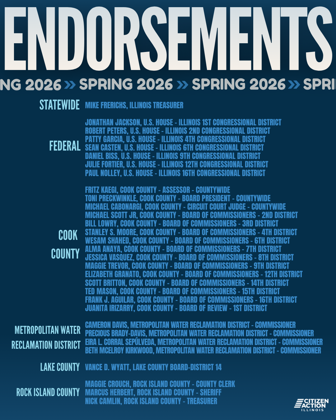 Citizen Action/Illinois Announces Spring 2026 Primary Candidate Endorsements