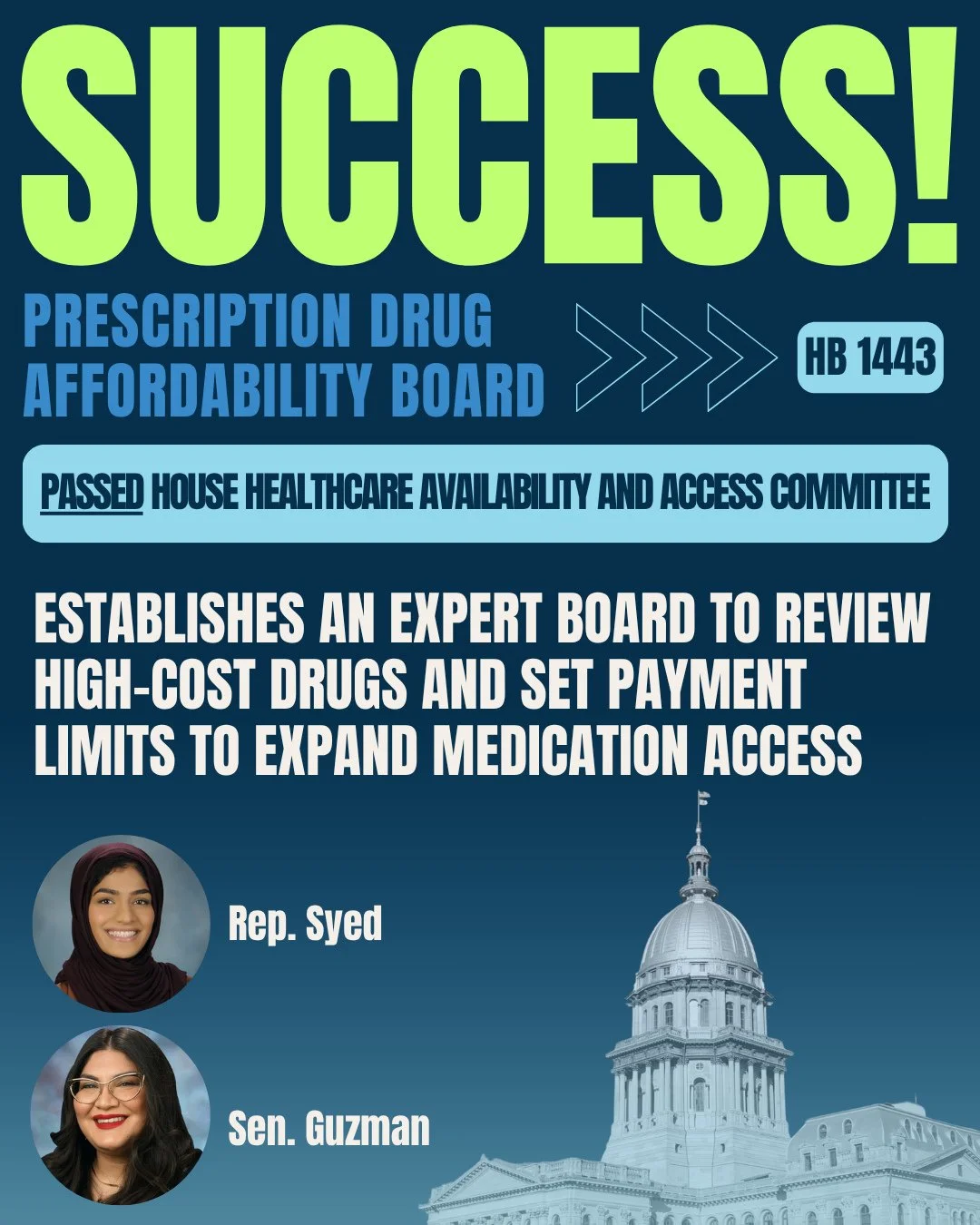 Here's the latest update on one of our bills &mdash; HB1443, which would bring a Prescription Drug Affordability Board to Illinois! Let's keep up the momentum &mdash; contact your legislators in our bio and urge them to support lower drug costs for I