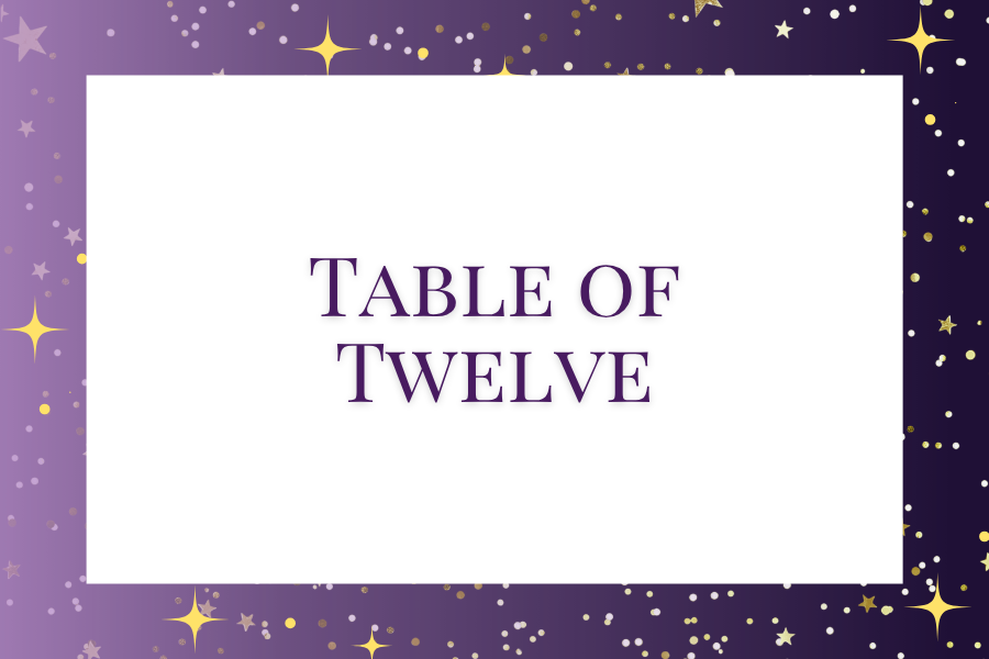 A purple and gold themed card with stars and confetti, displaying the text 'Table of Ten' in the center.