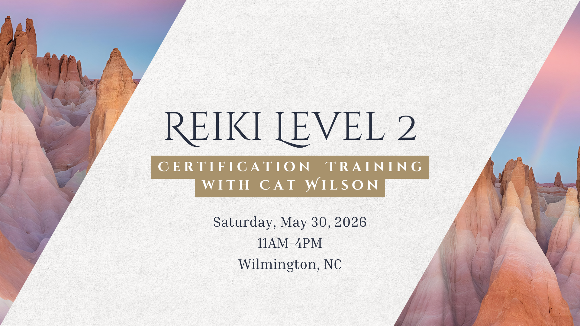 Reiki Level 2 Certification flyer with Cat Wilson, in-person in Wilmington, NC