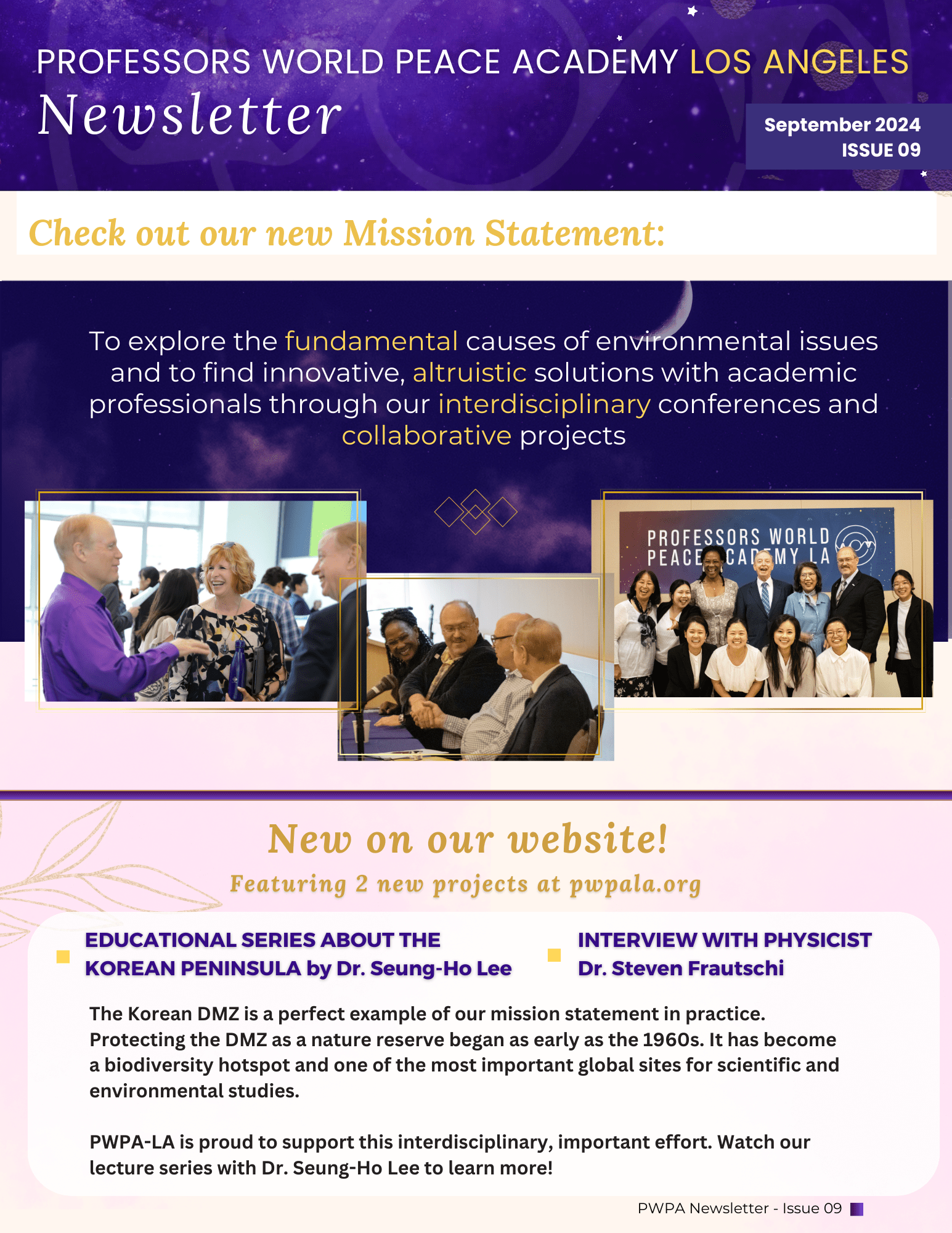 Newsletter page announcing our new mission statement and our 2 new website projects!
