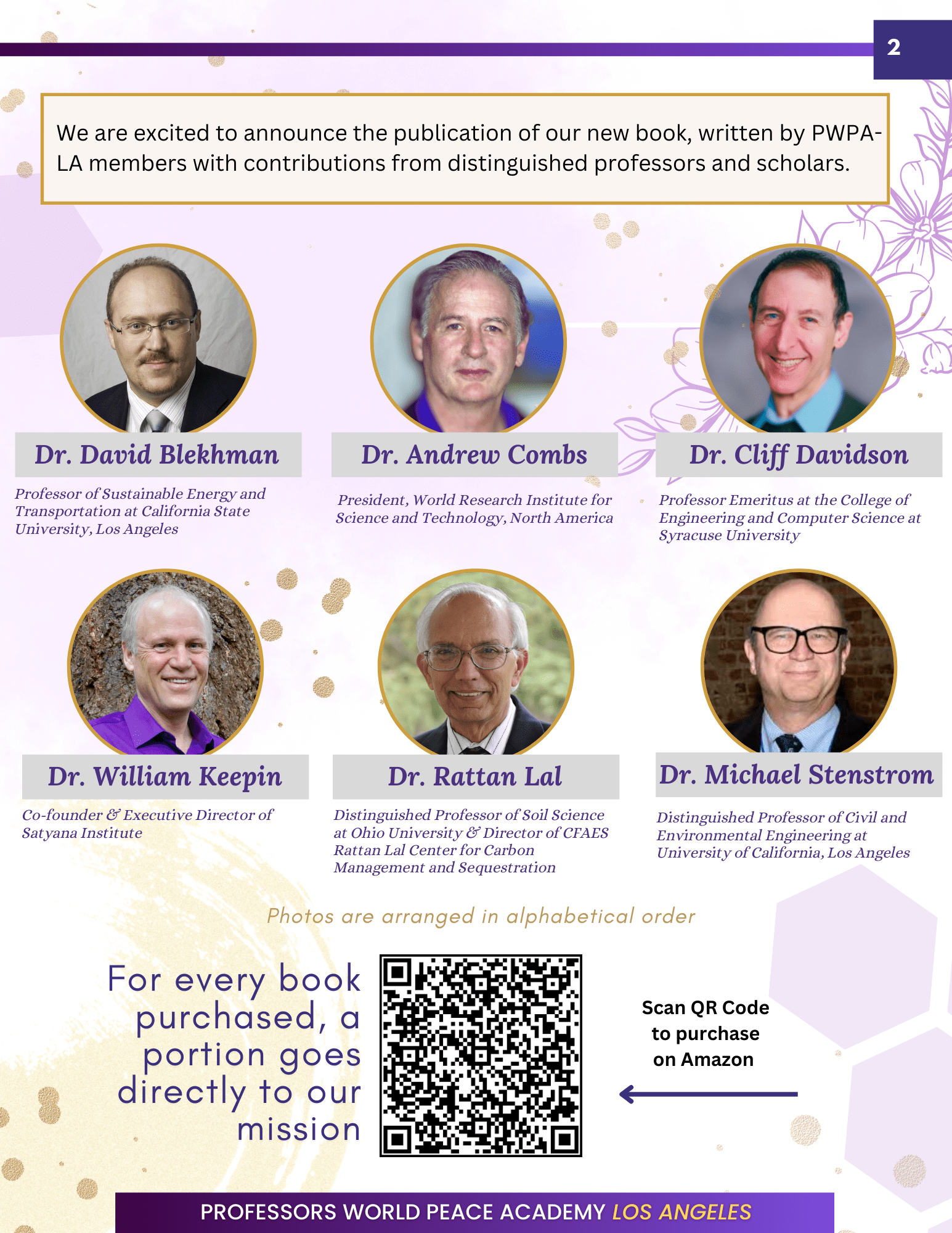 The newsletter page highlighting contributors to the publications - distinguished professors and scholars.