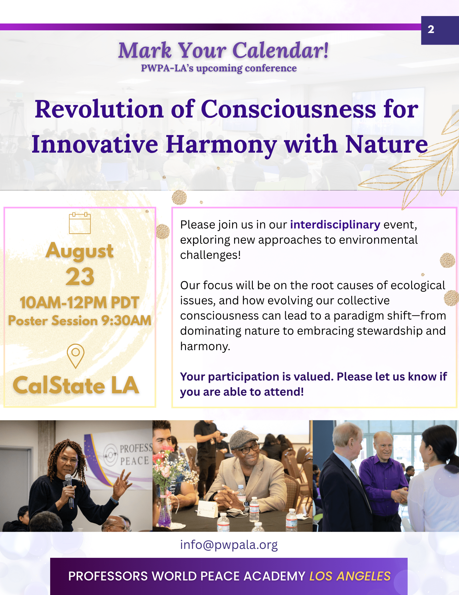 A Save the Date for PWPA-LA's hybrid conference on August 23, 2025 at Cal State Los Angeles.