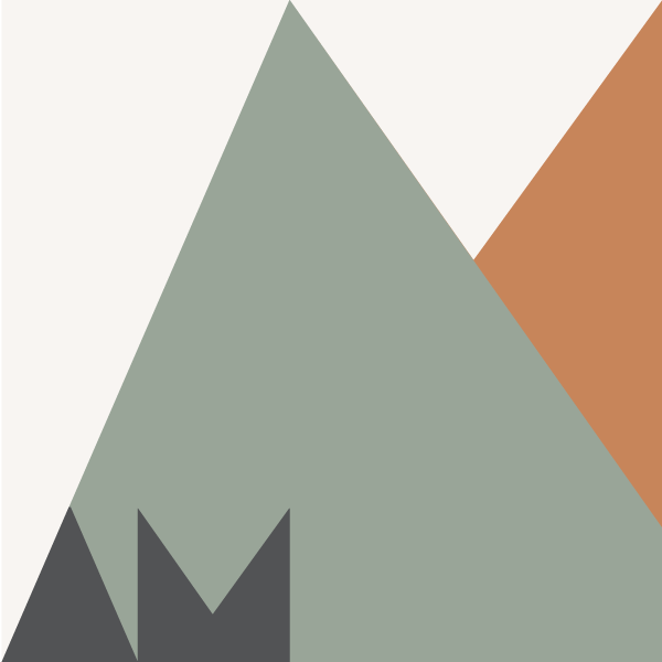 Abstract geometric design with triangles in shades of gray, green, white, and brown.
