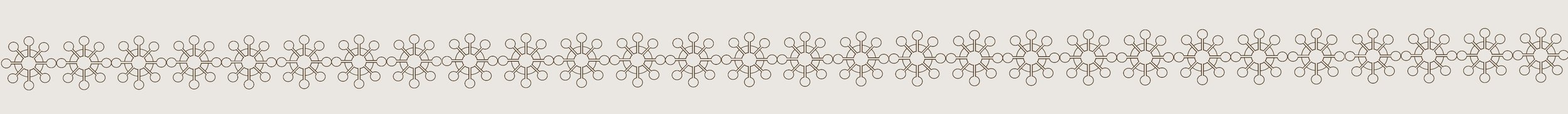 Seamless horizontal border pattern of repeating geometric floral rosettes in thin brown lines