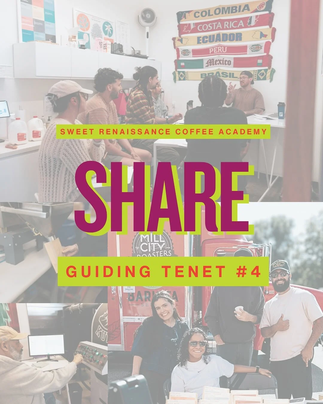 🤲 Guiding Tenet #4: SHARE
At Sweet Ren, there is no gatekeeping 🙅 We believe that sharing is how we keep the cycle of disruption, growth, and opportunity alive.

Through our Contract Roasting program, we reinvest the funds earned directly into our 