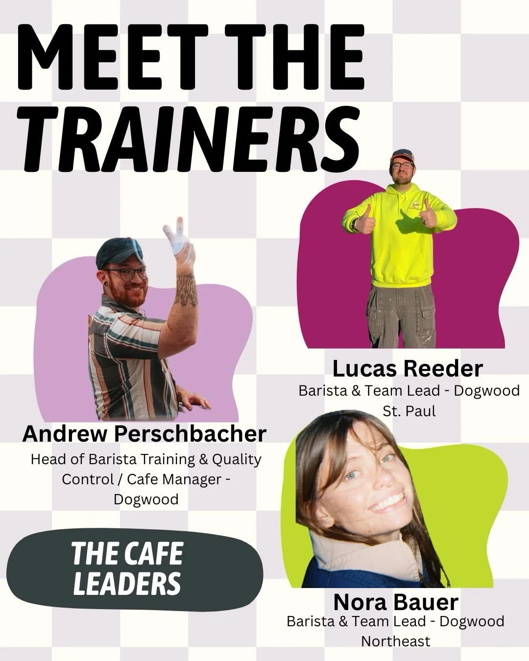 MEET THE TRAINERS 💟

This crew of trainers, educators, leaders, and baristas has poured so much time, knowledge, and care into Sweet Ren &mdash; from teaching our barista training cohorts and shaping curriculum, to sharing real-life experience and s