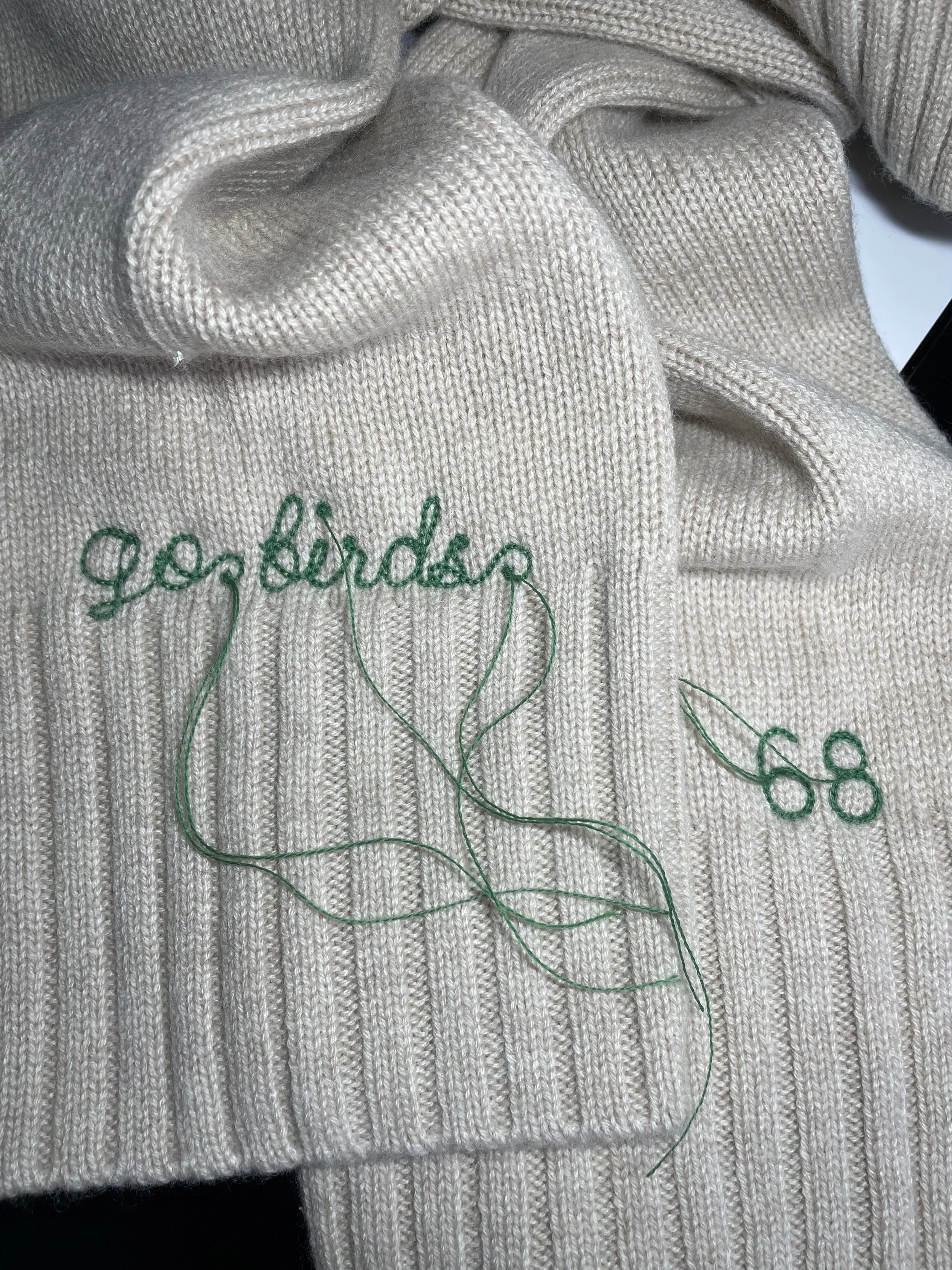 Philadel[hia-Eagles-motto-go-birds-chainstitch-embroidery-on-sweater-cuff
