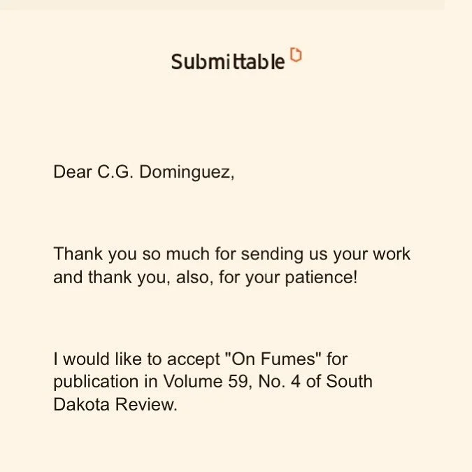 Hell yeah I&rsquo;ve been trying to place this piece for months. Stay tuned for a short, sweet ballad about a lesbian truck driver and a desert hermit.

Got this news just as I was coming off my worst shift of residency so far, after weeks of feeling